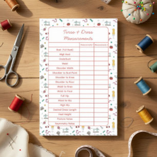 Fully Customizable Body Measurements Chart Notepad