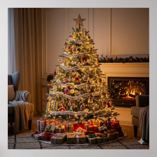 Fully Decorated Christmas Tree Poster (Front)