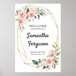 Fully editable blush pink floral gold welcome sign