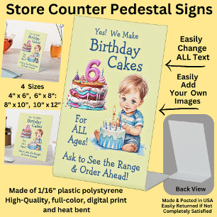 Fully Editable Children's Birthday Cakes Pedestal Sign