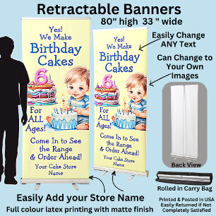 Fully Editable Children's Birthday Cakes Retractable Banner