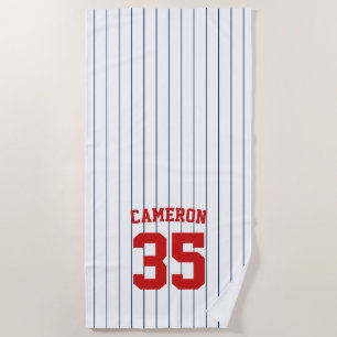 Fully Editable Colors Baseball Jersey Stripes Name Beach Towel