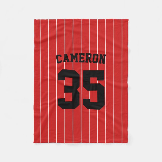 Fully Editable Colors Baseball Jersey Stripes Name Fleece Blanket (Front)