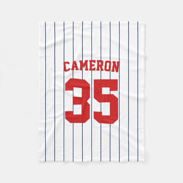 Fully Editable Colors Baseball Jersey Stripes Name Fleece Blanket (Front)