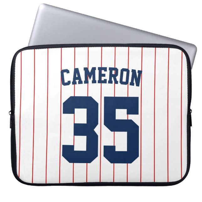 Fully Editable Colors Baseball Jersey Stripes Name Laptop Sleeve (Front)
