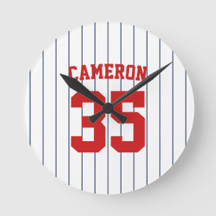 Fully Editable Colors Baseball Jersey Stripes Name Round Clock