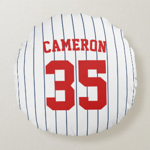 Fully Editable Colors Baseball Jersey Stripes Name Round Cushion