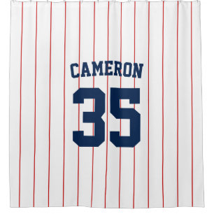 Fully Editable Colors Baseball Jersey Stripes Name Shower Curtain