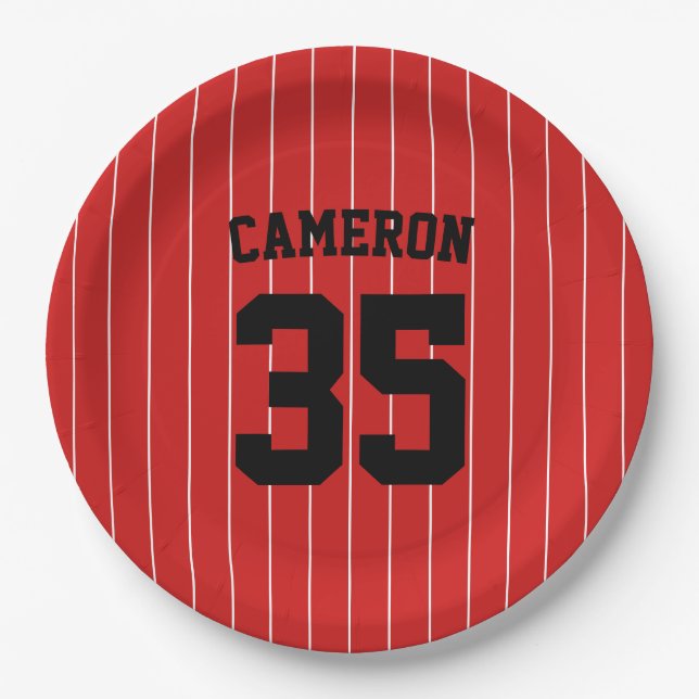 Fully Editable Colours Baseball Jersey Stripes Nam Paper Plate (Front)
