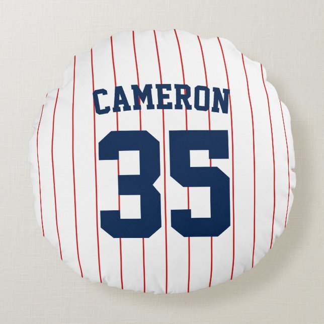 Fully Editable Colours Baseball Jersey Stripes Nam Round Cushion (Front)