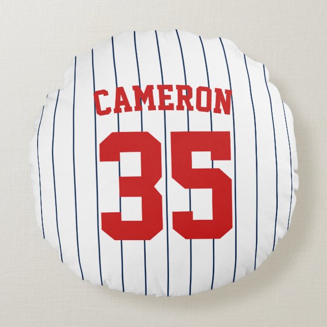Fully Editable Colours Baseball Jersey Stripes Nam Round Cushion (Front)