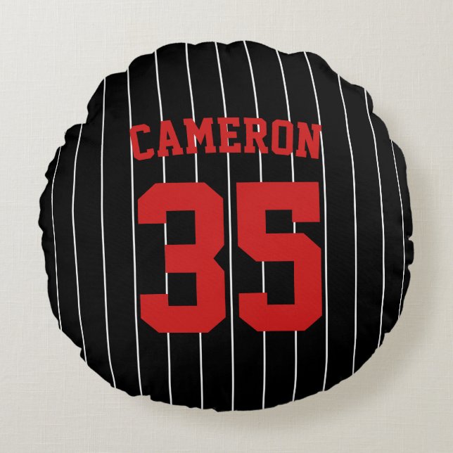 Fully Editable Colours Baseball Jersey Stripes Nam Round Cushion (Front)