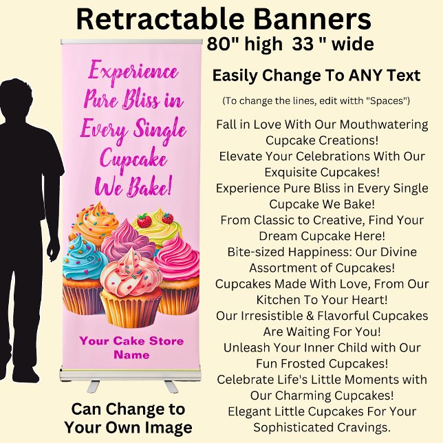 Fully Editable Cupcake Phrase & Cake Store Name Retractable Banner (Creator Uploaded)