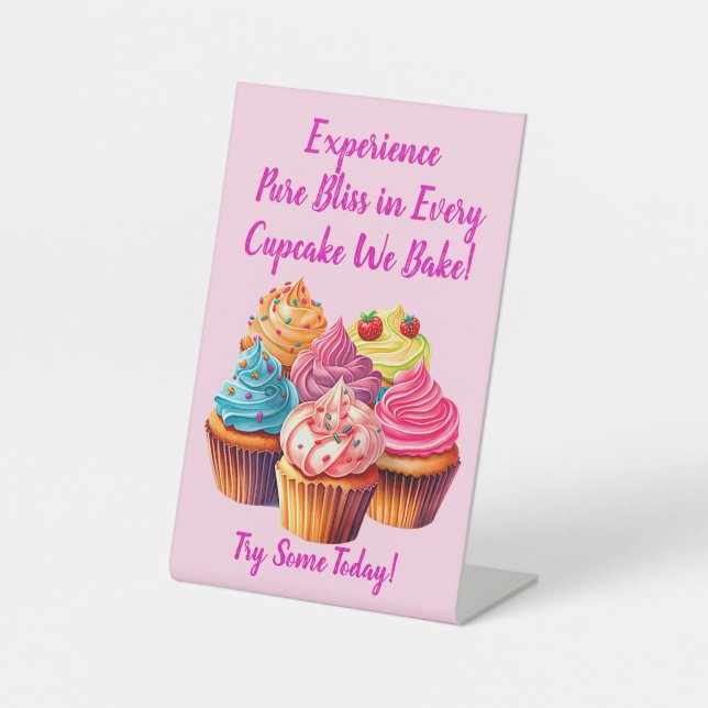 Fully Editable Cupcake Phrase & Cupcake Photo Pedestal Sign (Front)