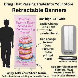 Fully Editable Doughnut Phrase & Cake Store Name Retractable Banner