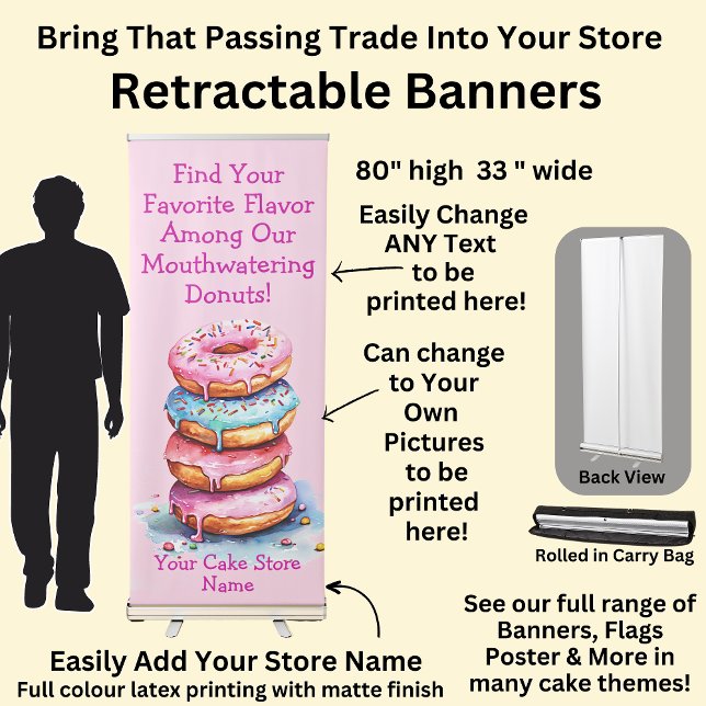 Fully Editable Doughnut Phrase & Cake Store Name Retractable Banner (Creator Uploaded)