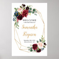 Fully editable lush burgundy bridal shower welcome