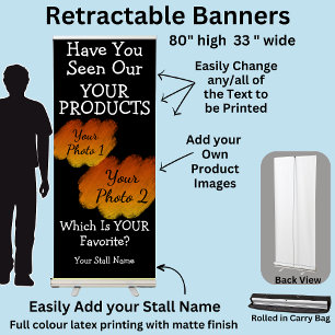 Fully Editable Market Stall Black & White Dramatic Retractable Banner