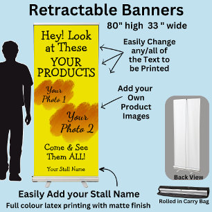 Fully Editable Market Stall Yellow Gold Bright Retractable Banner