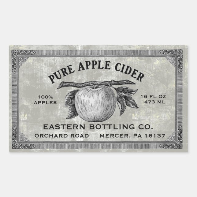 Fully Editable Vintage Apple Cider Label Grey (Front)