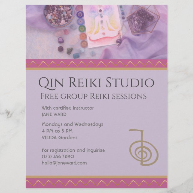 Fully Editable Yoga, Reiki Master Lavender   Flyer (Front)