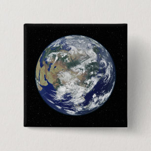 Fully lit Earth centred on Asia 15 Cm Square Badge