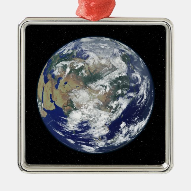 Fully lit Earth centred on Asia Metal Tree Decoration (Front)