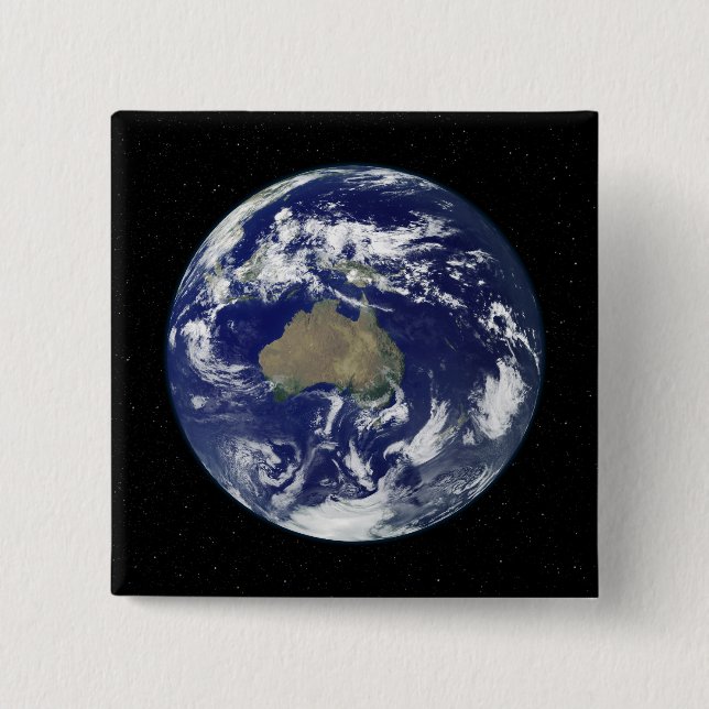 Fully lit Earth centred on Australia and Ocean 15 Cm Square Badge (Front)