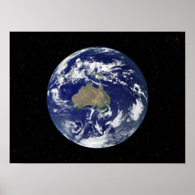 Fully lit Earth centred on Australia and Ocean Poster (Front)