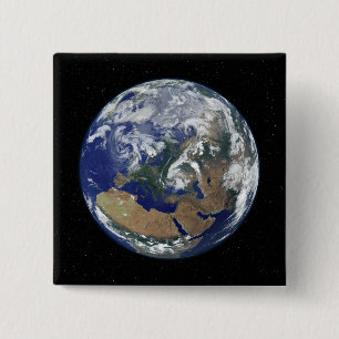 Fully lit Earth centred on Europe 15 Cm Square Badge
