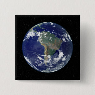 Fully lit Earth centred on South America 15 Cm Square Badge