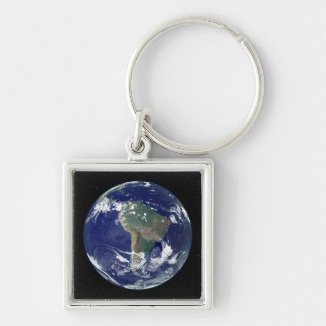 Fully lit Earth centred on South America Key Ring (Front)