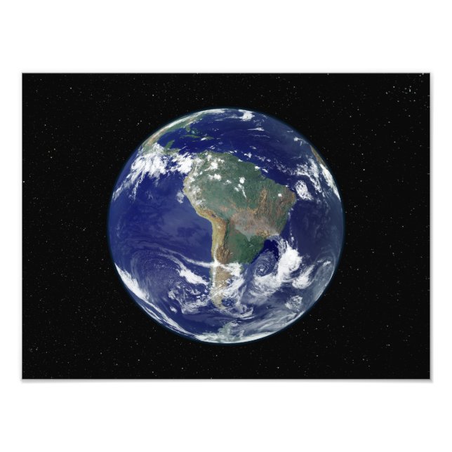 Fully lit Earth centred on South America Photo Print (Front)
