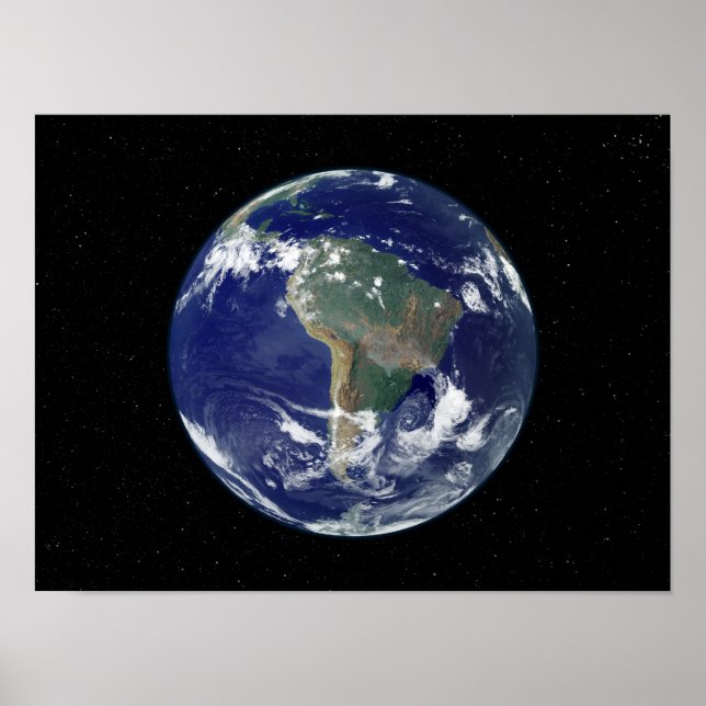 Fully lit Earth centred on South America Poster (Front)