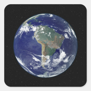 Fully lit Earth centred on South America Square Sticker