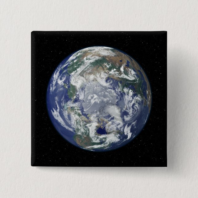 Fully lit Earth centred on the North Pole 15 Cm Square Badge (Front)