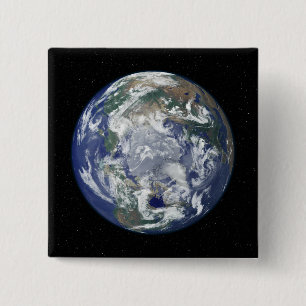 Fully lit Earth centred on the North Pole 15 Cm Square Badge