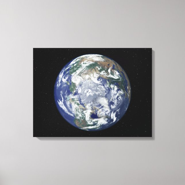 Fully lit Earth centred on the North Pole Canvas Print (Front)