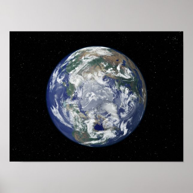 Fully lit Earth centred on the North Pole Poster (Front)