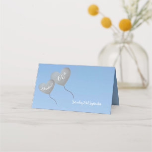 Fully personalisable silver balloon 60th birthday place card