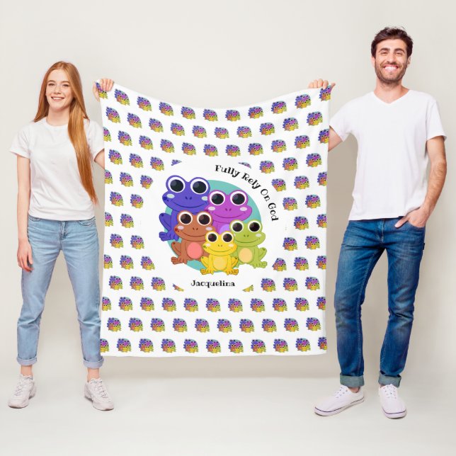 Fully Rely On God Colourful Personalised FROG Fleece Blanket (In Situ)