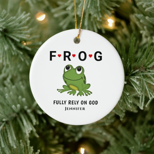   Fully Rely on God Frog Hearts Personalised Ceramic Tree Decoration (Tree)