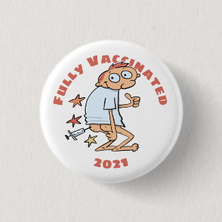 Fully Vaccinated Funny Cartoon With Syringe In Bun 3 Cm Round Badge