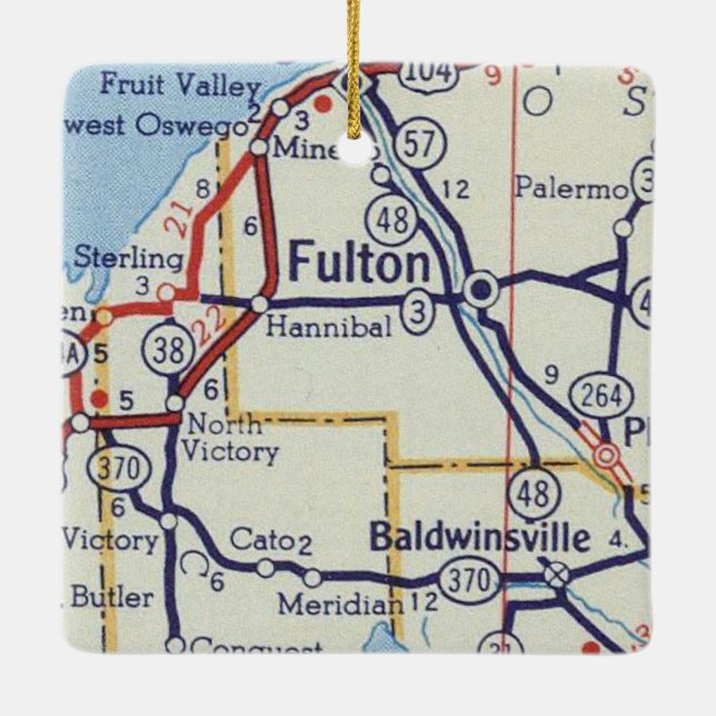 Fulton NY Vintage Map Ceramic Ornament (Back)