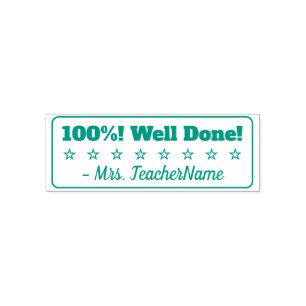 Fun "100%! Well Done!" Tutor Rubber Stamp