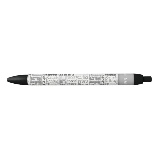 Fun 100th Birthday Party Personalised Monogram Black Ink Pen (Front)