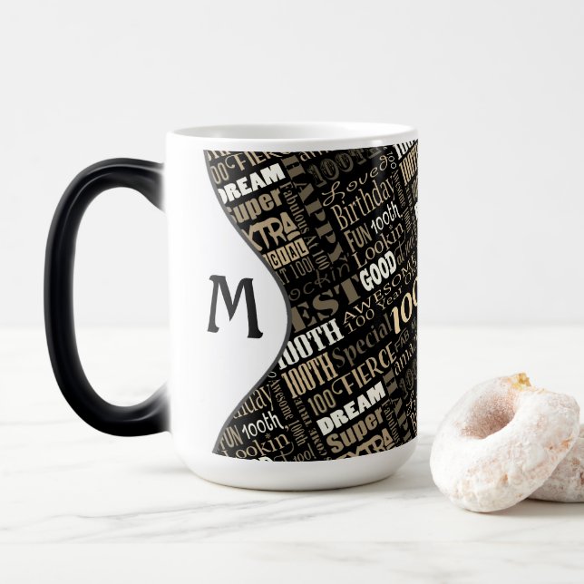 Fun 100th Birthday Party Personalised Monogram Magic Mug (With Donut)