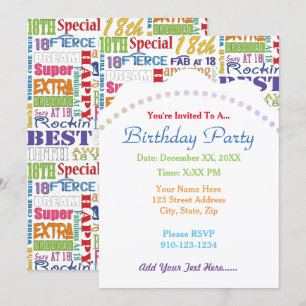 Fun 18th Birthday Party Favours Personalised Invitation
