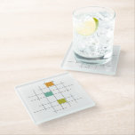 Fun 1950s Atomic Age Lines & Squares Mid-century Glass Coaster<br><div class="desc">It's bright and cheerful... add a little zing to your coffee table with this mid century modern glass coaster in orange,  turquoise blue,  avocado green square with black lines.</div>