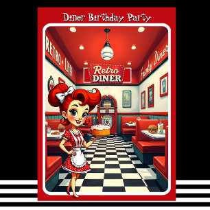 Fun 1950s Retro Diner Birthday Cake Red Invitation